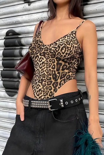 sexy slight stretch leopard printing v-neck backless bodysuit(size run small)