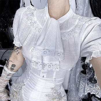 casual non-stretch lace patchwork slim-fit all-match short-sleeved shirt