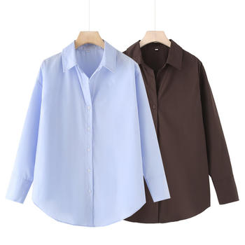 casual non-stretch solid color loose lapel button blouses