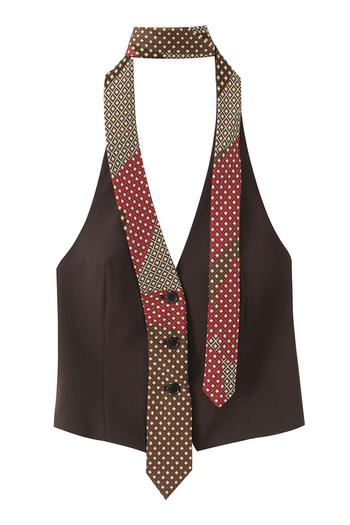 exquisite non-stretch lattice halter-neck tank top