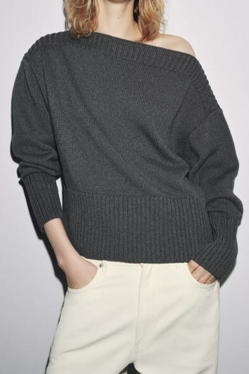 casual slight stretch ribbed knit off shoulder sweaters