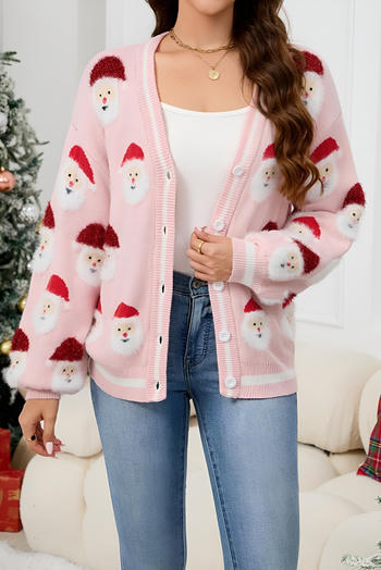 christmas stylish stretch santa claus jacquard v-neck single-breasted sweater