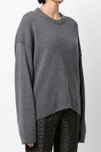 casual slight stretch crew neck ribbed knit solid color loose sweaters