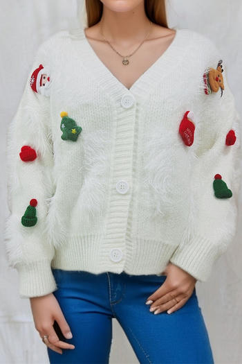 christmas slight stretch imitation mink santa claus hat decor knitted sweater