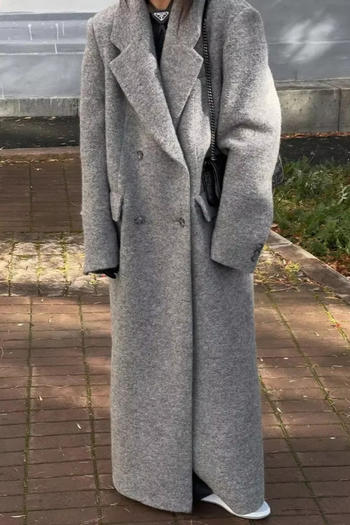 casual non-stretch tweed suit collar solid color long jacket