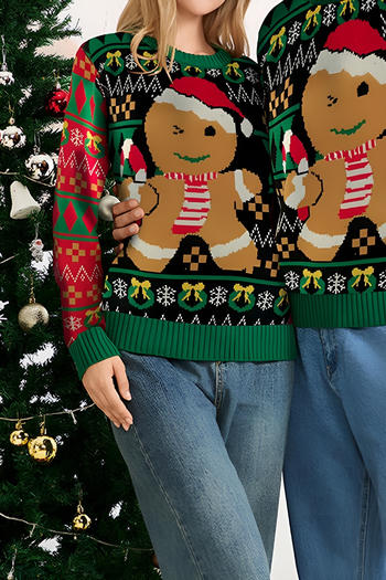 christmas lady parent-child couple plus size stretch cartoon jacquard sweater