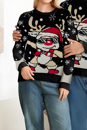 christmas lady parent-child couple plus size stretch cartoon deer sweater