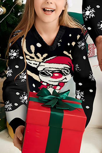 christmas kids parent-child slight stretch cartoon deer knitted sweater