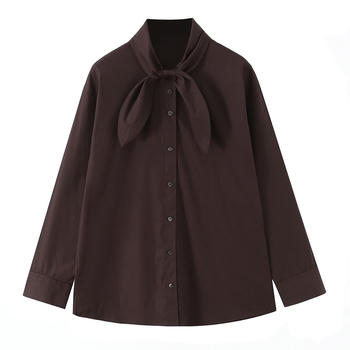 casual non-stretch solid color lace-up blouses