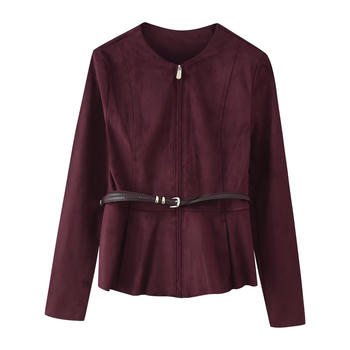 casual non-stretch crew neck suede fabric crew neck zip-up jacket