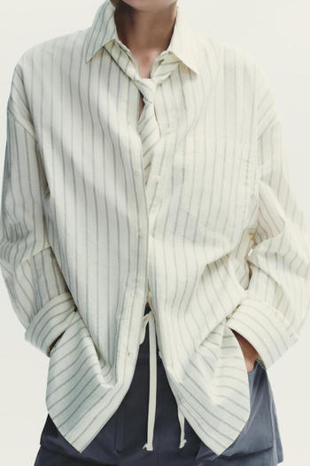 casual non-stretch lapel stripe printing with tie blouses