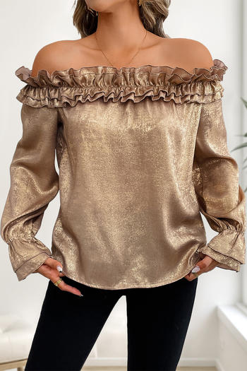 casual non-stretch off shoulder sparkling ruffle decor blouses