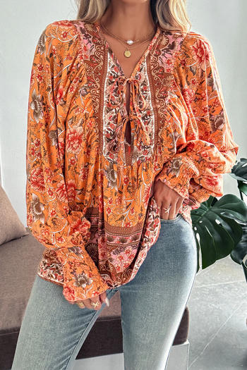 casual non-stretch flower batch printing crew neck blouses