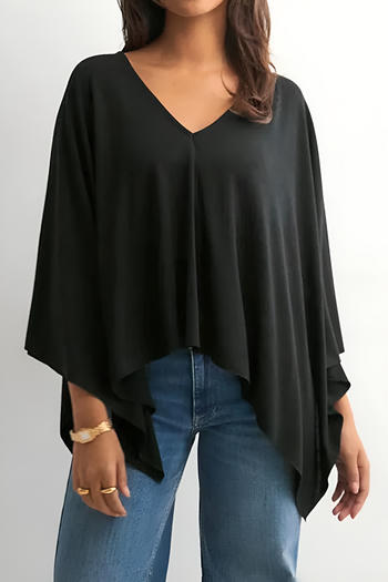 stylish slight stretch plain colour v-neck loose all-match top