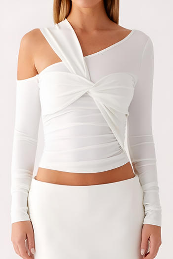 stylish slight stretch pure colour asymmetric slim top