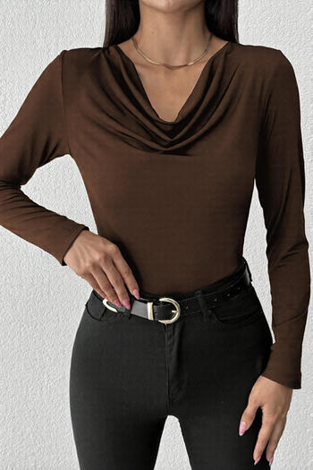 casual slight stretch swing collar solid color bodysuit