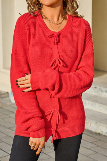 stylish slight stretch knitted 4 colors bow single-breasted all-match sweater