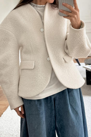 casual non-stretch tweed solid color button jacket