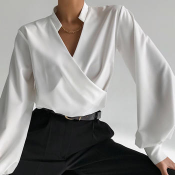 casual non-stretch 3 colors v-neck solid color blouses