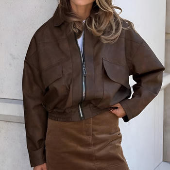 stylish retro slight stretch pu leather zip-up all-match jacket