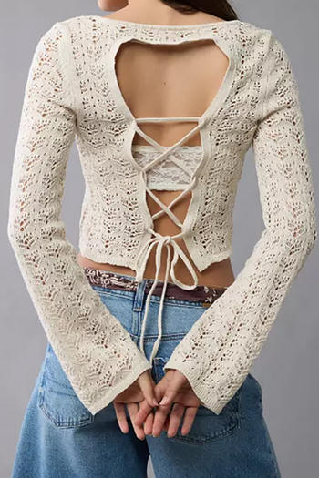 stylish stretch cut out knitted backless lace-up crop sweater(no underwear)