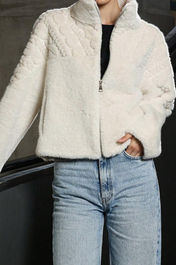 casual non-stretch lambswool faux fur solid color zip-up jacket