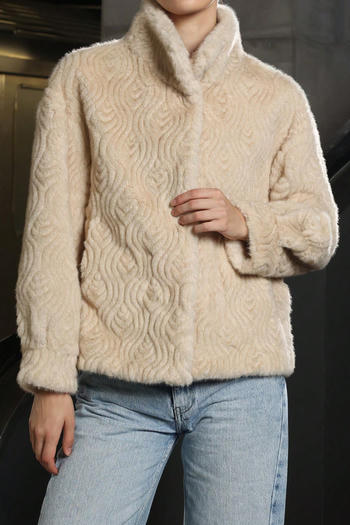 causal non-stretch thread pattern solid color high collar jacket