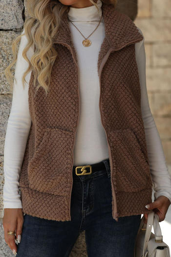 casual plus size non-stretch solid color plush warm vest (only vest)