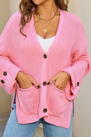 casual slight stretch knitted 5 colors v-neck button loose all-match sweater