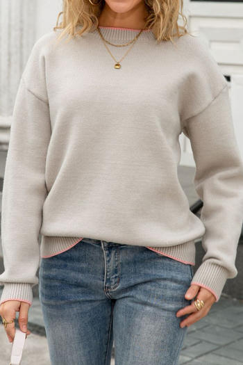 stylish slight stretch color-block knitted bow decor loose sweater