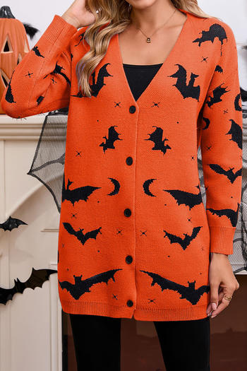 halloween casual slight stretch jacquard v-neck single-breasted sweater