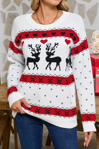 christmas stylish slight stretch deer and heart knitted all-match sweater