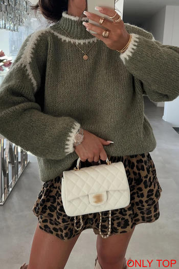 casual slight stretch contrast color all-match half high collar knitted sweater