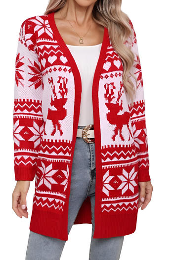 christmas casual slight stretch jacquard long sleeve cardigan sweater