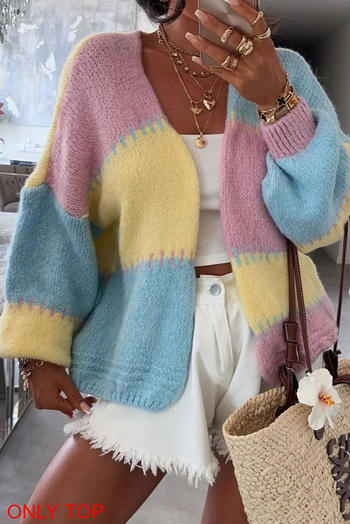 casual slight stretch contrast color all-match knitted cardigan