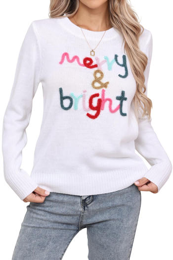 christmas stylish slight stretch letter jacquard 4 colors all-match sweater