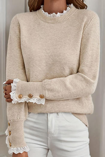 chic stylish slight stretch knitted lace decor all-match sweater