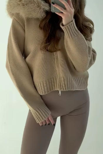 casual slight stretch ribbed knit fuzzy hooded sweaters