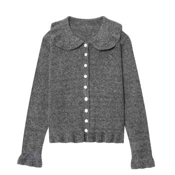 casual slight stretch ribbed knit lapel button sweaters