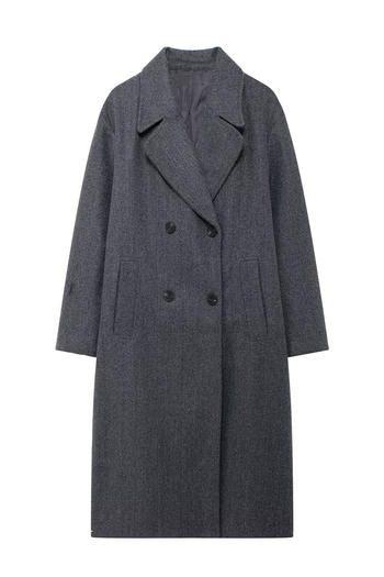 casual non-stretch tweed solid color lapel long jacket