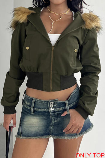 casual non-stretch patchwork fuzzy decor hooded all-match outerwear