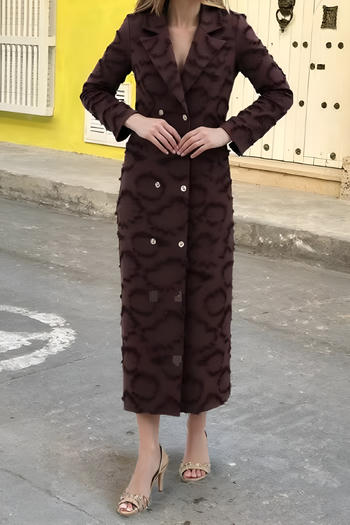 casual non-stretch lapel raw edges solid color long jacket