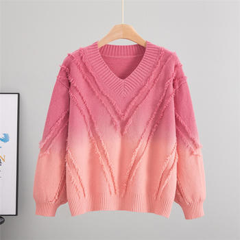 casual slight stretch contrast color jacquard all-match knitted sweater
