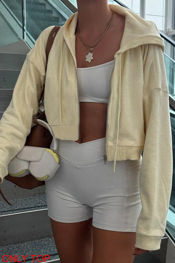 casual slight stretch solid color zip-up all-match hooded sweatshirt