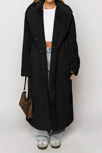 casual plus size non-stretch solid color loose plush warm long outerwear