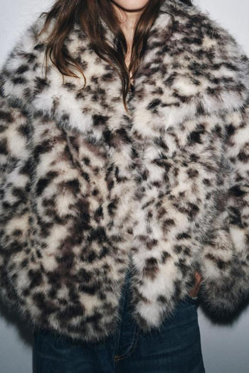 casual non-stretch lapel leopard pattern fur jacket