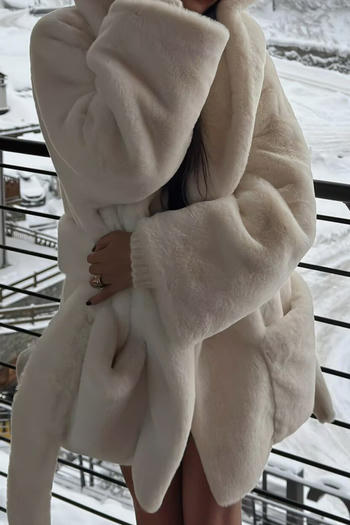 casual non-stretch solid color hooded flannel warm outerwear with belt