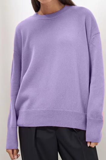casual slight stretch ribbed knit crew neck solid color loose sweaters