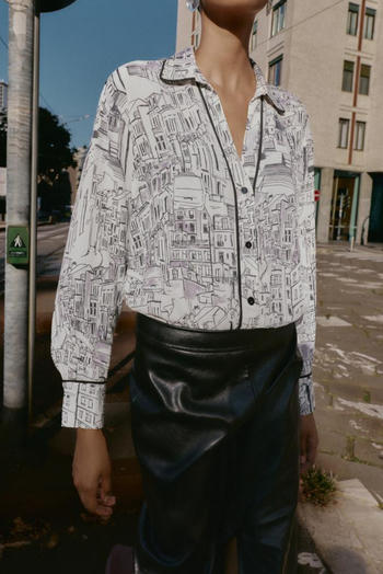 casual non-stretch lapel batch printing blouses