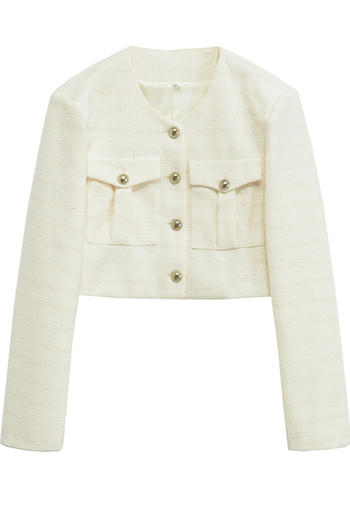 casual non-stretch solid color button pocket jacket